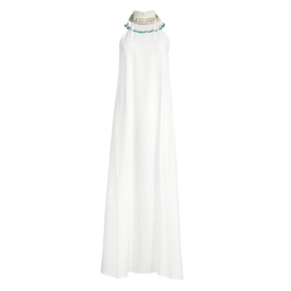 My Beachy Side Beaded Halter Cover-up Maxi Dress Snow White Size Large NWT